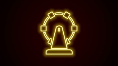 Parlayan neon hattı dönme dolap simgesi siyah arkaplanda izole edildi. Eğlence parkı. Çocuklar için eğlence parkı, eğlence parkı. 4K Video hareketli grafik canlandırması
