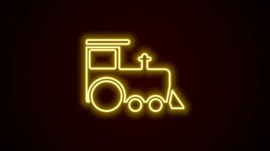 Parlayan neon hattı oyuncak tren simgesi siyah arkaplanda izole edildi. 4K Video hareketli grafik canlandırması
