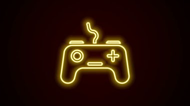 Parlayan neon hattı Gamepad simgesi siyah arkaplanda izole edildi. Oyun kontrolörü. 4K Video hareketli grafik canlandırması