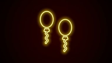 Siyah zemin üzerinde izole edilmiş kurdele simgesi olan parlak neon çizgili balonlar. 4K Video hareketli grafik canlandırması