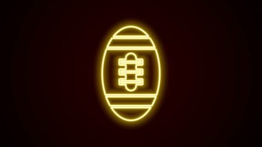 Parlayan neon hattı Amerikan futbol ikonu siyah arka planda izole edildi. Ragbi topu ikonu. Takım spor sembolü. 4K Video hareketli grafik canlandırması