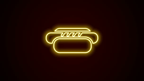 Gloeiende neon lijn Hotdog sandwich pictogram geïsoleerd op zwarte achtergrond. Worstpictogram. Straat fastfood menu. 4K Video motion grafische animatie — Stockvideo