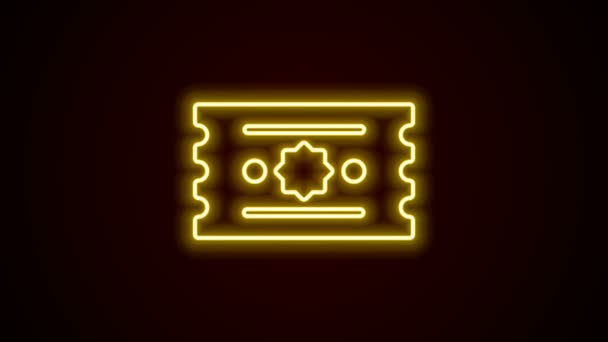 Glowing neon line ikon tiket terisolasi pada latar belakang hitam. Taman Hiburan. Animasi grafis gerak Video 4K — Stok Video