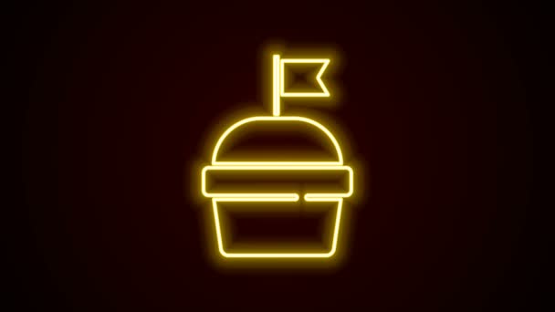 Ragyogó neon vonal Torta ikon elszigetelt fekete háttérrel. Boldog szülinapot! 4K Videó mozgás grafikus animáció — Stock videók