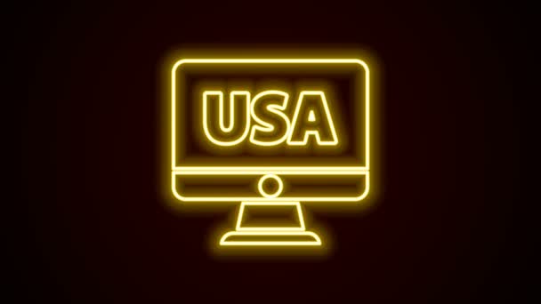 Világító neon line USA Amerikai Egyesült Államok a monitor ikon elszigetelt fekete háttér. 4K Videó mozgás grafikus animáció — Stock videók