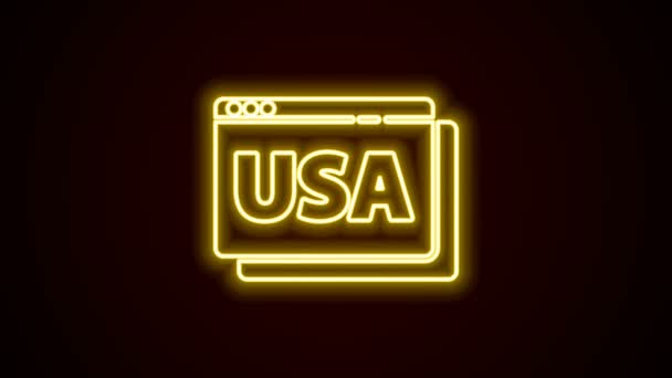 Λάμψη νέον γραμμή ΗΠΑ Ηνωμένες Πολιτείες της Αμερικής στο εικονίδιο του προγράμματος περιήγησης που απομονώνονται σε μαύρο φόντο. 4K Γραφική κίνηση κίνησης βίντεο — Αρχείο Βίντεο