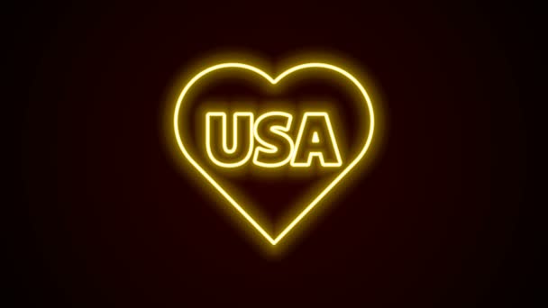 Светящаяся неоновая линия икона Дня независимости США выделена на черном фоне. 4 июля. Страна Соединенных Штатов Америки. Видеографическая анимация 4K — стоковое видео