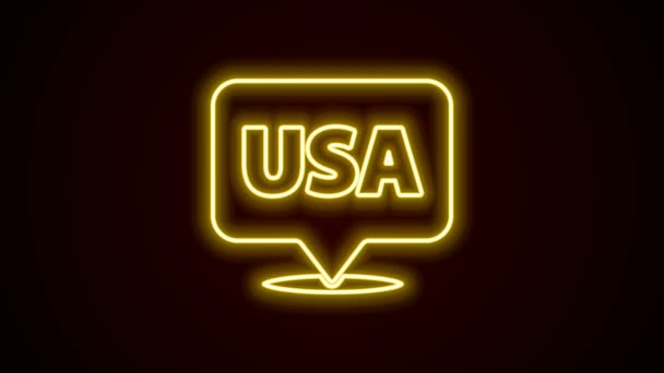 Ragyogó neon vonal USA Függetlenség napja ikon elszigetelt fekete háttérrel. Július 4. Amerikai Egyesült Államok. 4K Videó mozgás grafikus animáció — Stock videók
