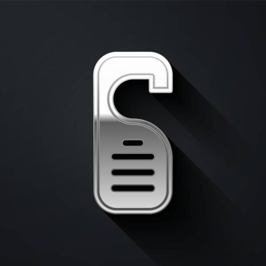 Silver lütfen siyah arkaplanda izole edilmiş ikonu rahatsız etme. Otel Kapısı Askısı Etiketleri. Uzun gölge tarzı. Vektör.