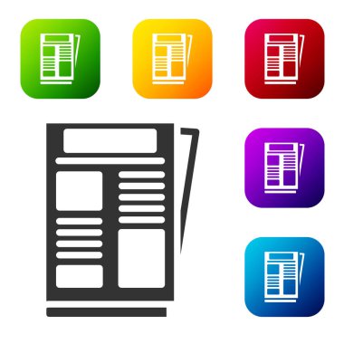 Siyah Haber simgesi beyaz arkaplanda izole edildi. Gazete tabelası. Kitle iletişim sembolü. Renkli kare düğmelerle simgeleri ayarla. Vektör.