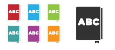 Siyah ABC kitap simgesi beyaz arkaplanda izole edildi. Sözlük kitabı işareti. Alfabe kitabı simgesi. Simgeleri renklendirin. Vektör.