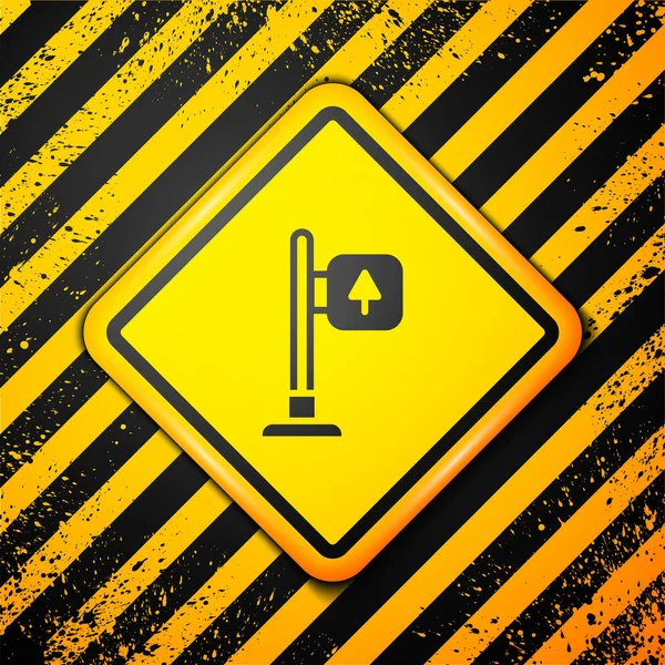 黑色道路交通标志 在黄色背景上孤立的路标图标 指针符号 街道信息标志 方向标志 警告标志 — 图库矢量图片