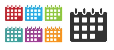 Siyah Takvim simgesi beyaz arkaplanda izole edildi. Olay hatırlatma sembolü. Simgeleri renklendirin. Vektör.