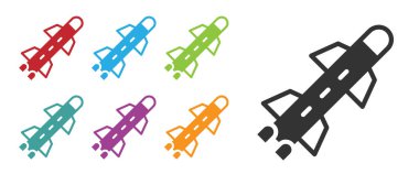 Siyah Roket simgesi beyaz arkaplanda izole edildi. Simgeleri renklendirin. Vektör.