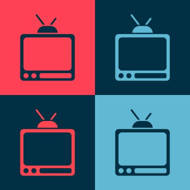 Pop Art Retro TV ikonu renk arkaplanında izole edildi. Televizyon tabelası. Vektör.
