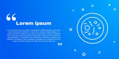 Mavi zemin üzerinde bakteri simgesi olan beyaz çizgi Petri kabı. Vektör.