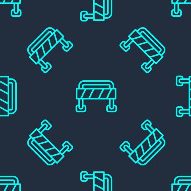 Yeşil çizgi bariyer simgesi mavi arka planda izole edilmiş. İnşaat sürecinde olan yasak bölgenin sembolü. Onarım işe yarıyor. Vektör.