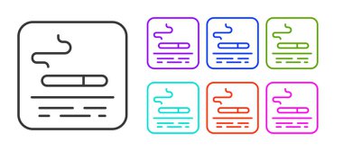 Siyah çizgi sigara içme alanı simgesi beyaz arkaplanda izole edildi. Simgeleri renklendirin. Vektör.