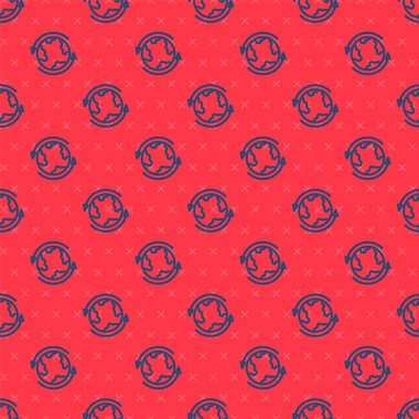 Mavi çizgi dünya ikonu kırmızı arkaplanda kusursuz desen izole etti. Yerküreye iğnele. Vektör.