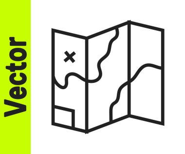 Siyah çizgi katlanmış harita simgesi beyaz arkaplanda izole edildi. Vektör.