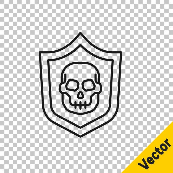 Black Line Shield Pirate Skull Icon Isolated Transparent Background Vector — Stock Vector