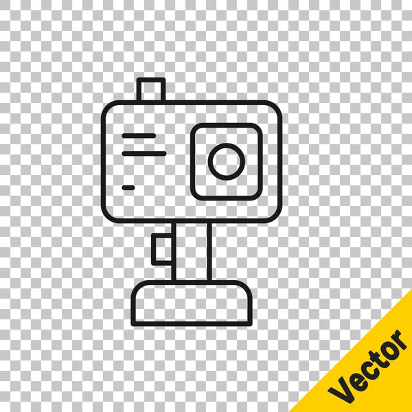 Black Line Action Extreme Camera Icon Isolated Transparent Background Video — Stock Vector