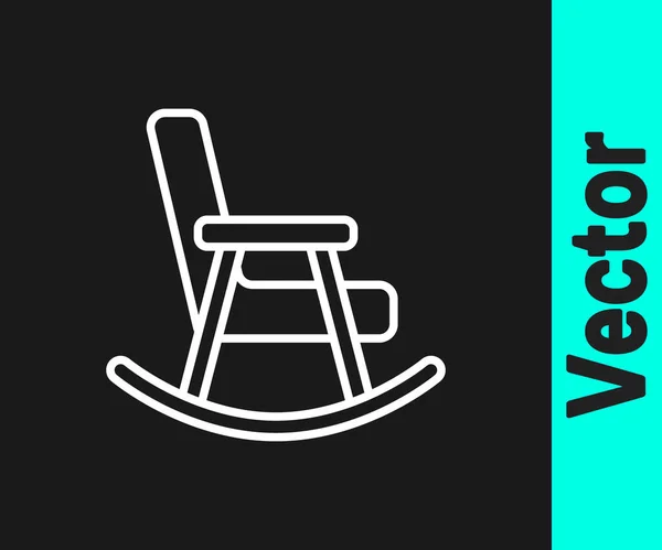 Witte Lijn Rocking Chair Icoon Geïsoleerd Zwarte Achtergrond Vector — Stockvector