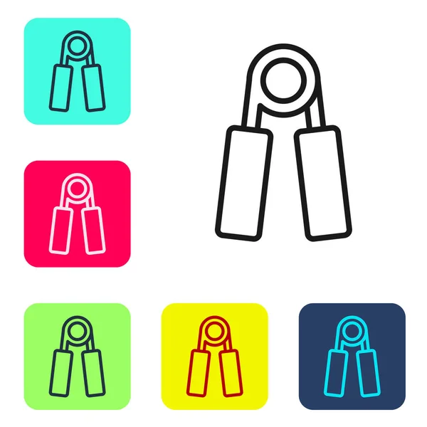 Black line Sport expander icon isolated on white background. Sport equipment. Set icons in color square buttons. Vector. — Stock Illustration Black Line Sport Expander Icon Isolated White Background Sport Equipment Vector Graphics