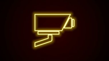 Parlayan neon hat kamera ikonu siyah arkaplanda izole edildi. 4K Video hareketli grafik canlandırması