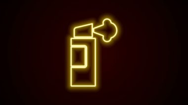 Parlayan neon hattı biber gazı ikonu siyah arkaplanda izole edilmiş. OC gazı. Capsicum nefsi müdafaa spreyi. 4K Video hareketli grafik canlandırması