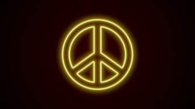 Parlayan neon hattı barış simgesi siyah arkaplanda izole edildi. Hippi barış sembolü. 4K Video hareketli grafik canlandırması