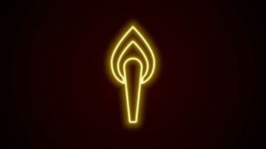 Parlayan neon hattı alev ikonu siyah arkaplanda izole edildi. Sembol ateşi sıcak, alev gücü, alev ve ısı. 4K Video hareketli grafik canlandırması