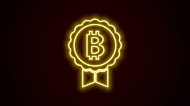 Parlayan neon hattı Kripto para birimi simgesi Bitcoin siyah arka planda izole edildi. Madeni para. Engelleme zinciri tabanlı şifreli para birimi. 4K Video hareketli grafik canlandırması
