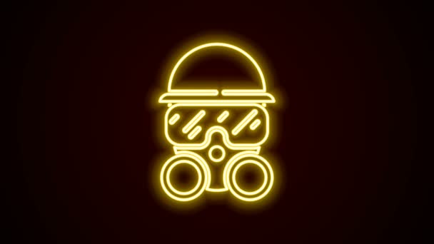 Zářící neonová čára Ikona plynové masky izolovaná na černém pozadí. Dýchací znamení. Grafická animace pohybu videa 4K — Stock video