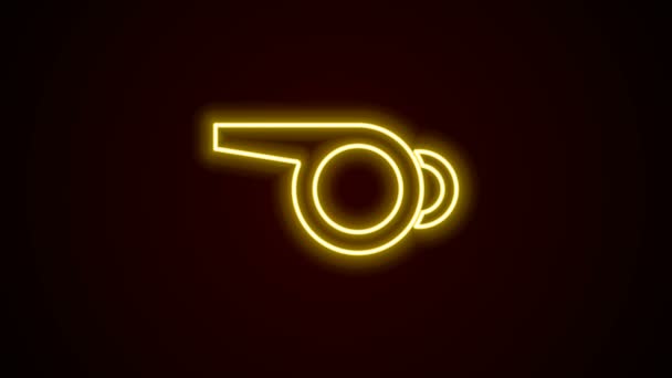 Glödande neon line Whistle ikon isolerad på svart bakgrund. Domarsymbol. Fitness och sport tecken. 4K Video motion grafisk animation — Stockvideo