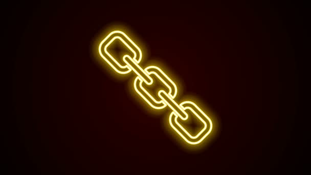 Glowing neon line Chain link icon isolated on black background. Link single. Hyperlink chain symbol. 4K Video motion graphic animation — Stock Video