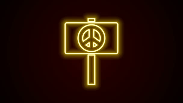 Glödande neon line Fred ikon isolerad på svart bakgrund. Hippie symbol för fred. 4K Video motion grafisk animation — Stockvideo