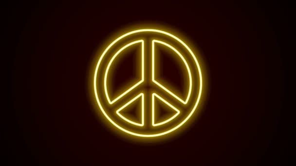 Leuchtende Leuchtschrift Peace Symbol isoliert auf schwarzem Hintergrund. Hippie-Symbol für den Frieden. 4K Video Motion Grafik Animation — Stockvideo