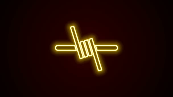 Linha de néon brilhante Ícone de arame farpado isolado no fundo preto. Animação gráfica em movimento de vídeo 4K — Vídeo de Stock