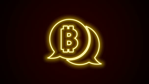 Gloeiende neon lijn Cryptogeld munt Bitcoin pictogram geïsoleerd op zwarte achtergrond. Fysiek beetje munt. Blockchain gebaseerde veilige crypto valuta. 4K Video motion grafische animatie — Stockvideo