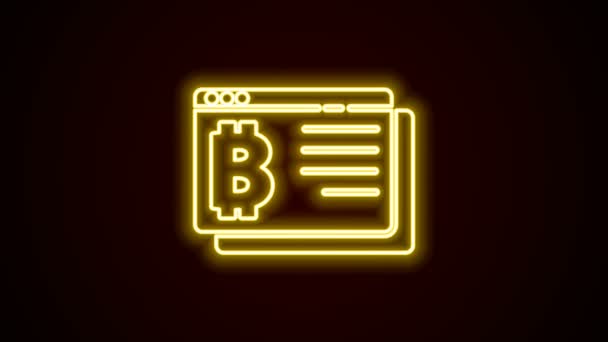 Parlayan neon hattı Kripto para birimi simgesi Bitcoin siyah arka planda izole edildi. Madeni para. Engelleme zinciri tabanlı şifreli para birimi. 4K Video hareketli grafik canlandırması — Stok video