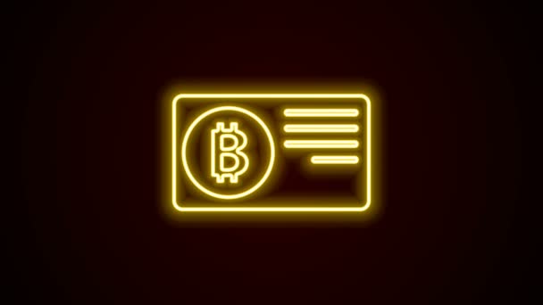 Gloeiende neon lijn Creditcard met Bitcoin pictogram geïsoleerd op zwarte achtergrond. Online betaling. Contante opname. Moderne betaalmethode. 4K Video motion grafische animatie — Stockvideo