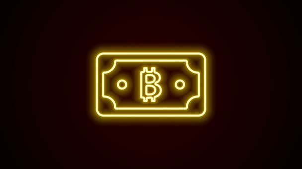 Leuchtende Leuchtschrift Kryptowährung Bitcoin-Symbol isoliert auf schwarzem Hintergrund. Blockchain-Technologie, digitaler Geldmarkt. 4K Video Motion Grafik Animation — Stockvideo
