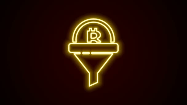 Gloeiende neon lijn Sales trechter met Bitcoin pictogram geïsoleerd op zwarte achtergrond. Infografische template. 4K Video motion grafische animatie — Stockvideo