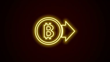 Parlayan neon hattı Kripto para birimi simgesi Bitcoin siyah arka planda izole edildi. Madeni para. Engelleme zinciri tabanlı şifreli para birimi. 4K Video hareketli grafik canlandırması