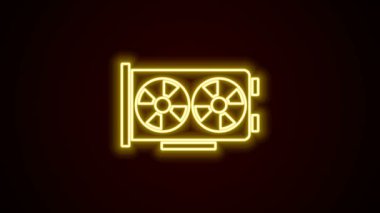 Parlayan neon çizgi görüntü kartı simgesi siyah arkaplanda izole edildi. 4K Video hareketli grafik canlandırması