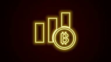 Parlayan neon hattı turta grafiği infografik bitcoin simgesi siyah arkaplanda izole edildi. Diyagram çizelgesi. 4K Video hareketli grafik canlandırması