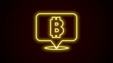 Parlayan neon hattı Kripto para birimi simgesi Bitcoin siyah arka planda izole edildi. Madeni para. Engelleme zinciri tabanlı şifreli para birimi. 4K Video hareketli grafik canlandırması