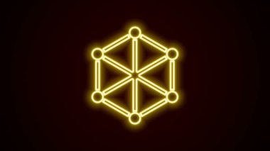 Parlayan neon hattı Blockchain teknolojisi simgesi siyah arkaplanda izole edildi. Kripto para birimi verileri. Soyut geometrik blok zincir ağ teknolojisi işi. 4K Video hareketli grafik canlandırması