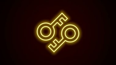 Parlayan neon hattı Kripto para birimi simgesi siyah arkaplanda izole edildi. Siber güvenlik kavramı ya da özel anahtar, teknolojik arayüzlü dijital anahtar. 4K Video hareketli grafik canlandırması
